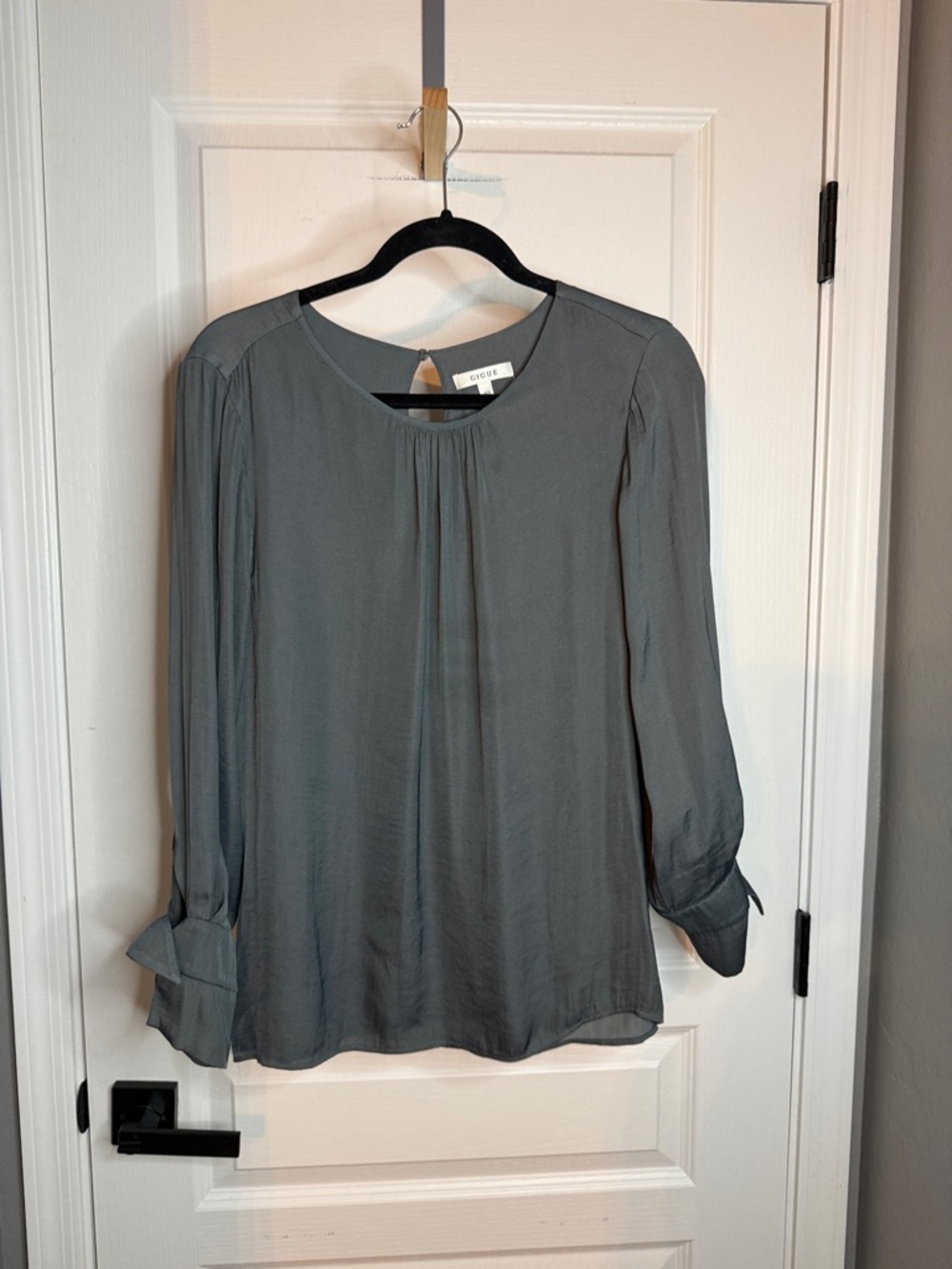 Grey/Blue Round-Neck Pleated Long-Sleeve Blouse by A New Day